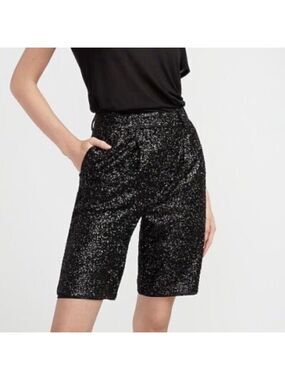 EXPRESS Women’s High Waisted Sequin Fussy Bermuda Shorts Black Size 2